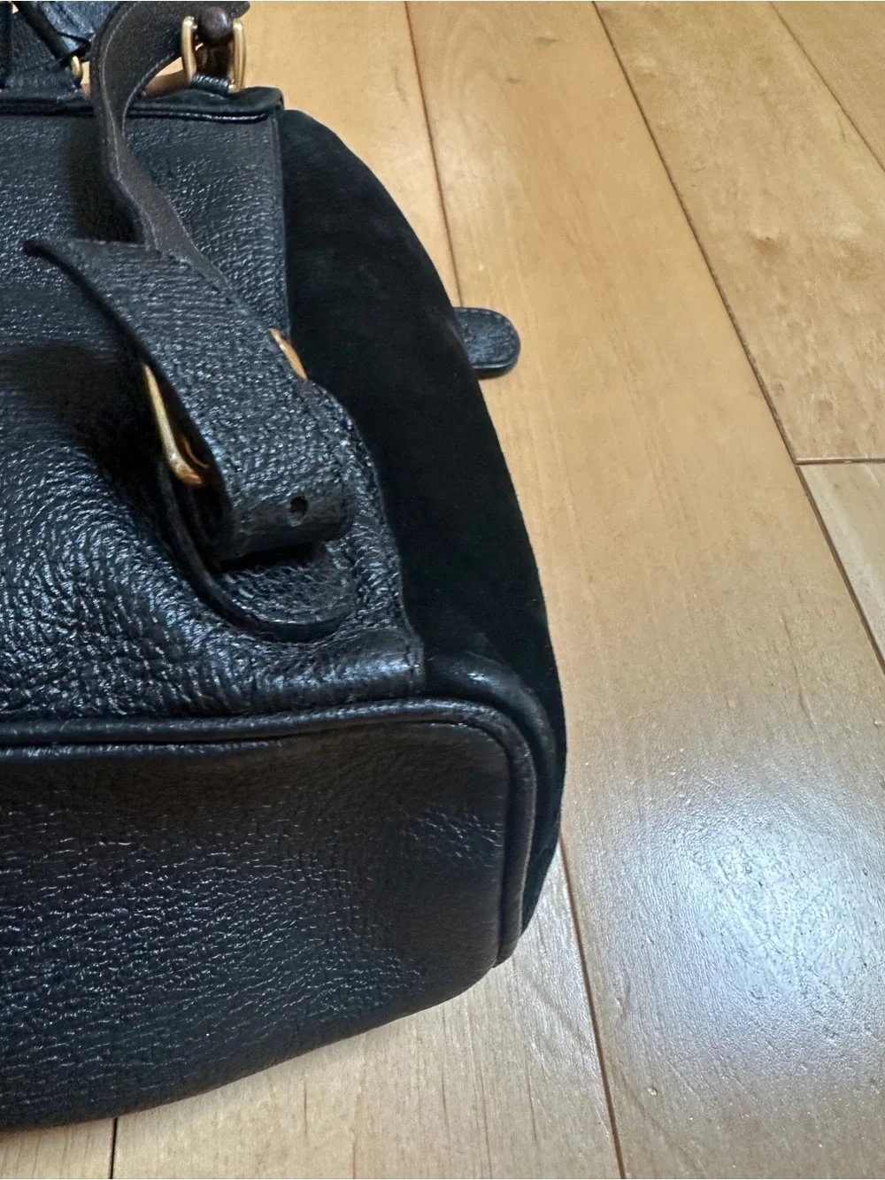 Gucci Black Suede & Leather Backpack with Bamboo Handle Accent